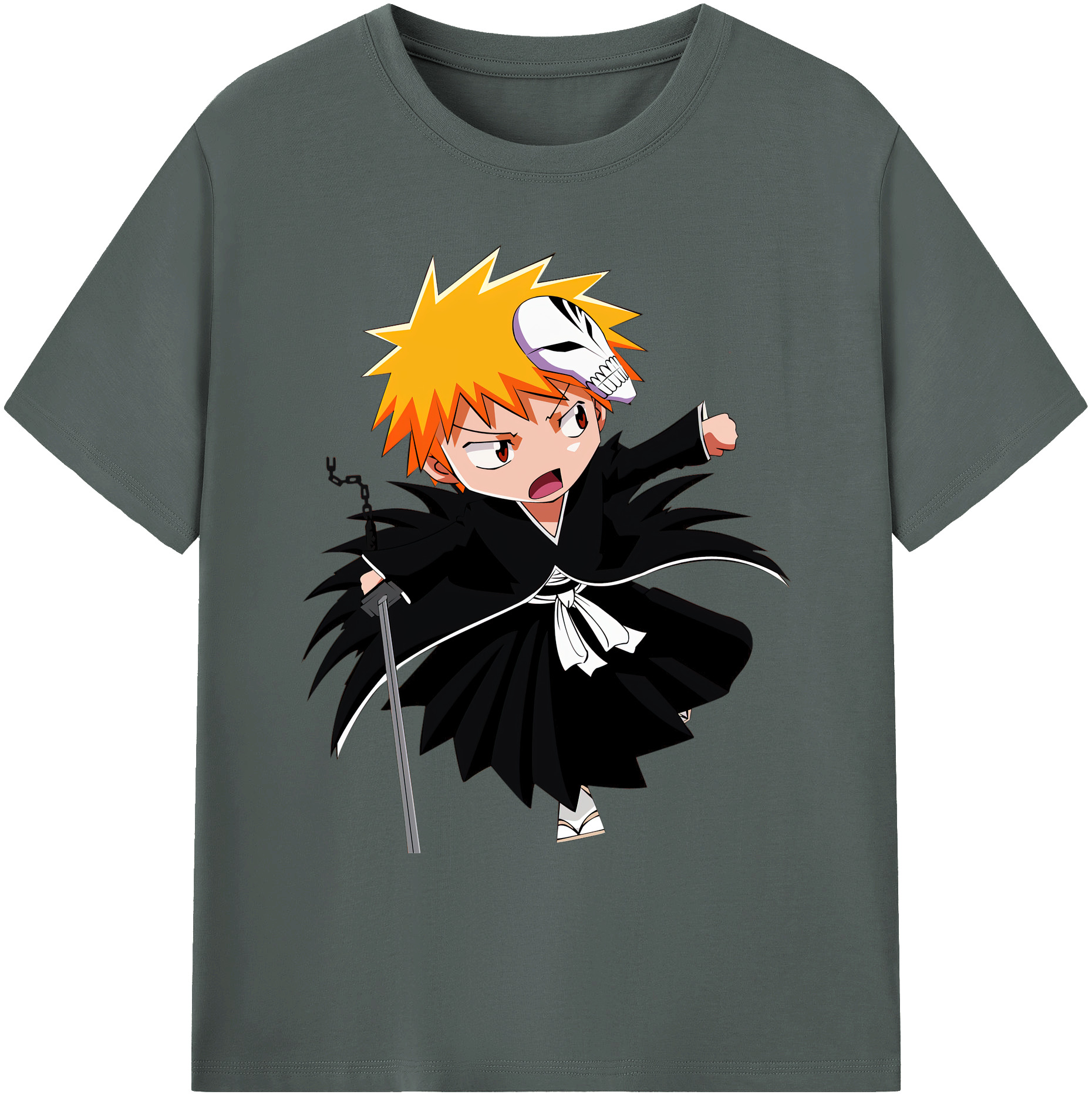 （画像用） ブリーチ 黒崎一護（くろさき いちご）BLEACH Kurosaki Ichigo 綿100％ メンズ半袖Tシャツ｜肌触りやわらか＆通気性